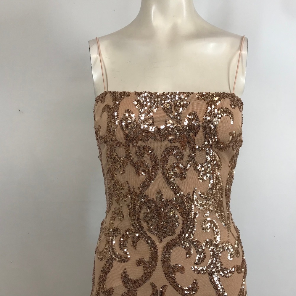 WINDSOR Women Medium Gold Sequin Strapless Bodycon Mini Dress Party Evening Glam - Picture 2 of 7